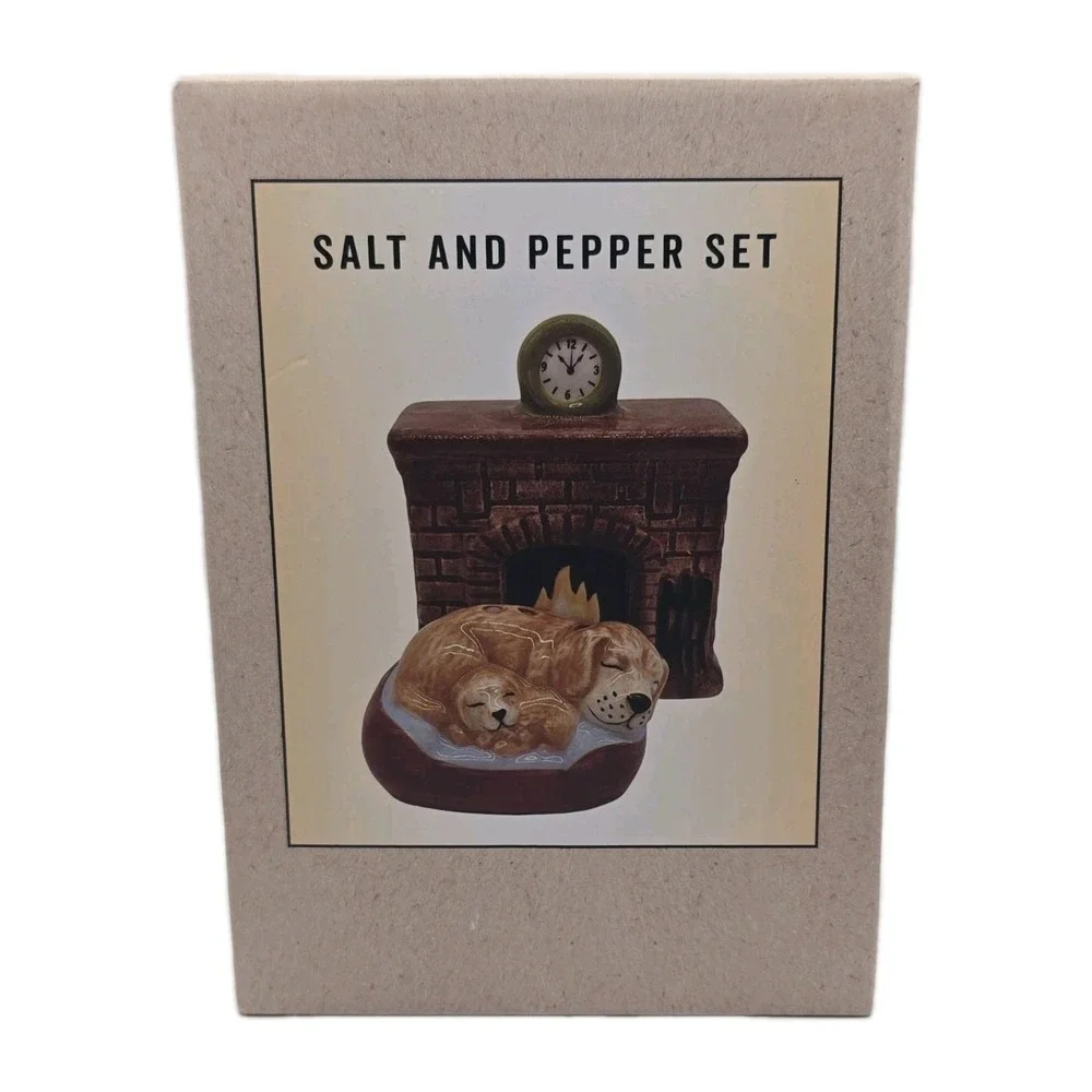 Cracker Barrel Collectables Dogs By The Fire Salt & Pepper Shakers Set NIB U260